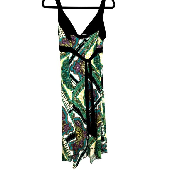 Dressbarn Womens V-Neck Sleeveless Handkerchief Hem Dress Size 14 Green & Purple - Picture 2 of 5